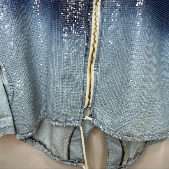 Angela Mara Blue Ombré Sequin Lightweight Hooded Jacket Size Small - Picture 5 of 11